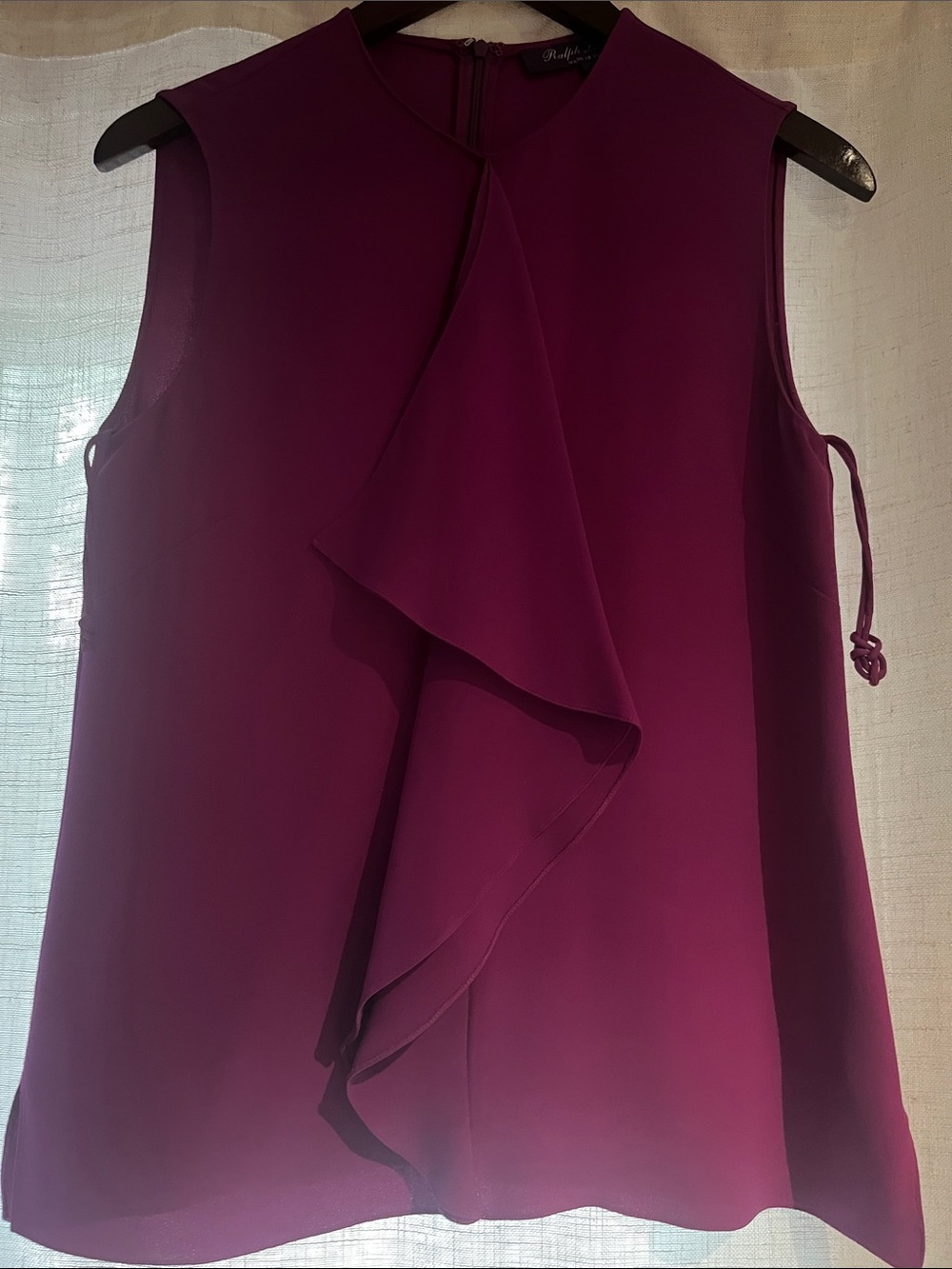 Ralph Lauren Sleeveless Ruffle Front Blouse in Deep Berry